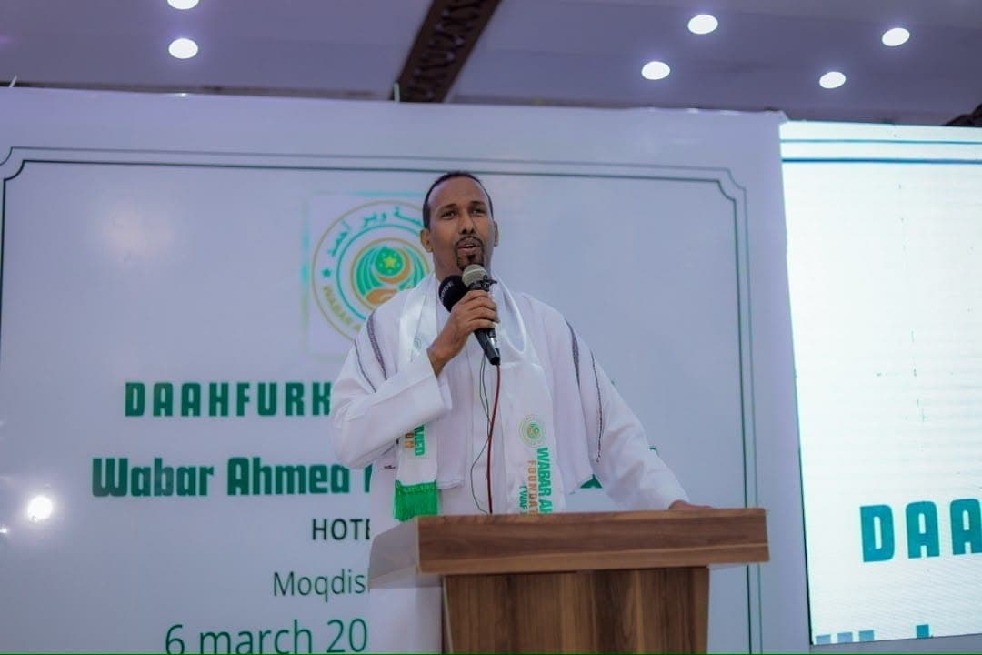 A WAF representative addresses the launch ceremony